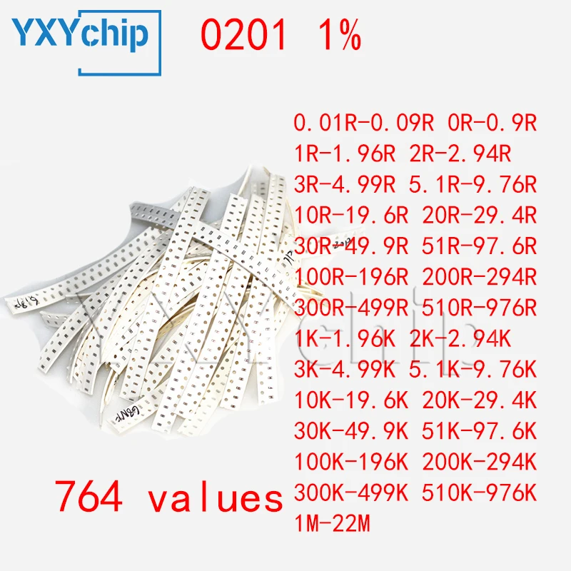 0201 1% Special resistance package 0603mm 1/20W resistor kit resistor assortment 762 values 50pcs/values 0R-10M SMD Sample Book