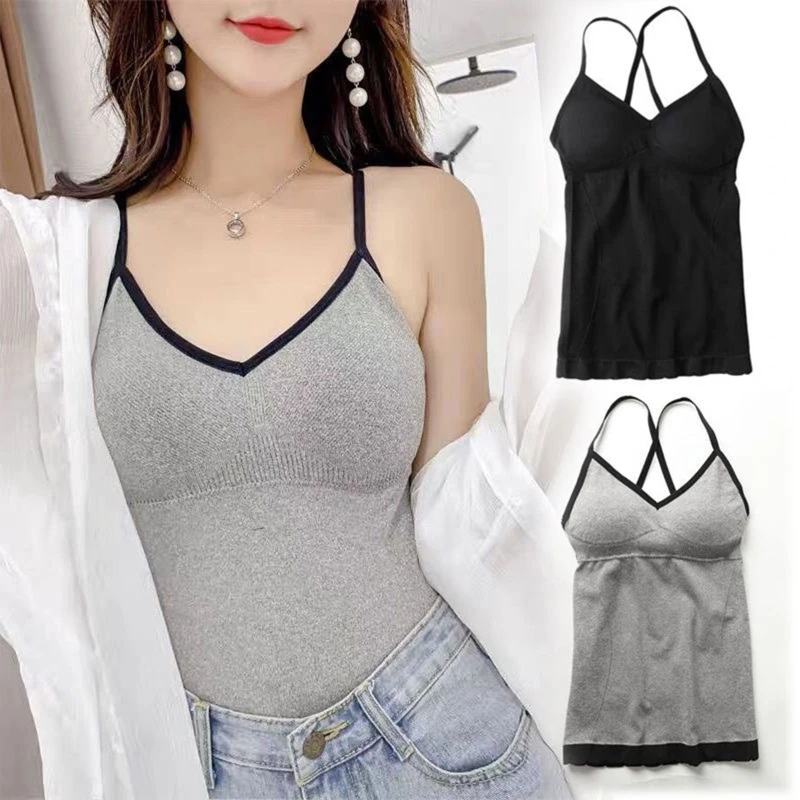 Women's Seamless Camisole Slim Push Up V-neck Vest Sexy Criss-Cross Back  Tops Fit Padded Singlet for Daily Fitness Dropshipping