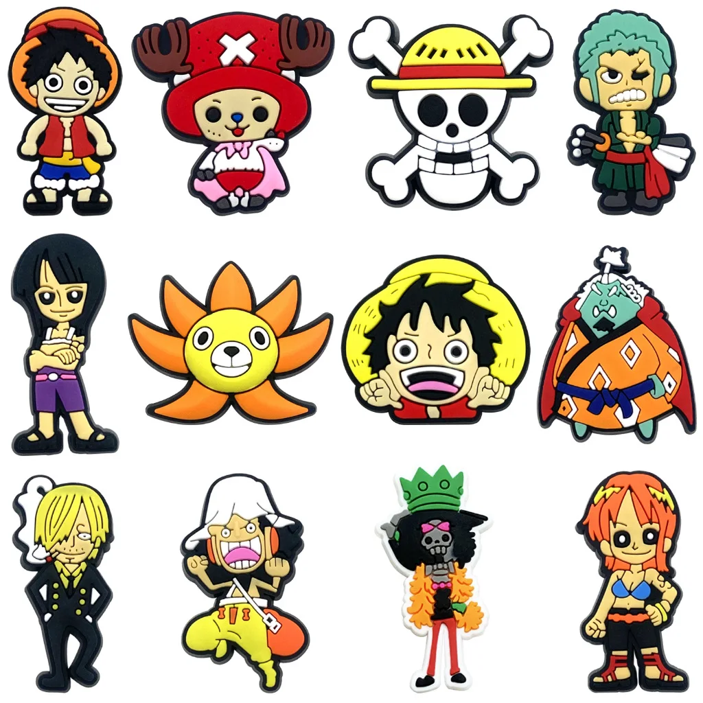 12pcs Anime One Piece Shoe Charms Cartoon Shoes Decoration Buckle Fit  Clog Sandal Wristband Kids Gift
