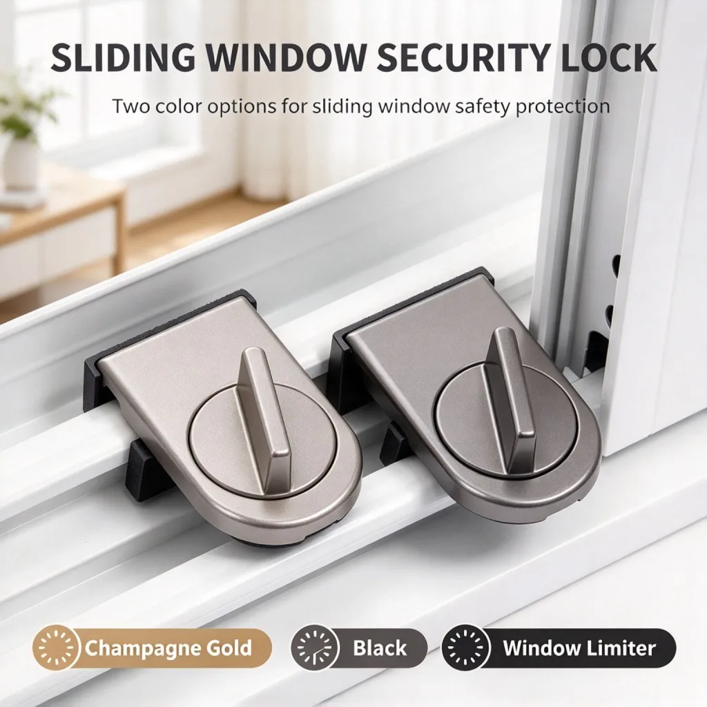 1PC Adjustable Aluminum Alloy Window Limiter Sliding Window Lock Child Security Stopper for Screen Window & Sliding Door