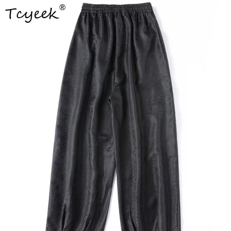 

Женские брюки Tcyeek из 100% натурального шелка тутового шелкопряда, свободные, в китайском стиле, с широкими штанинами, уличная одежда, 2026