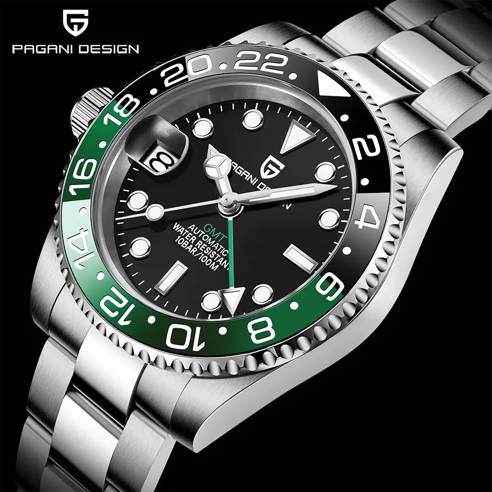 PAGANI DESIGN New 1662 Men Watch Top Sapphire Glass 40mm GMT Watch 100M Waterproof Man Automatic Watch Mechanical Wristwatch Men