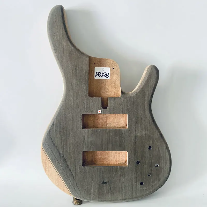 FB538 Jazz Bass 5 or 6 Strings Unfinished Electric Bass Body in Solid Mahogany+Solid Walnut Active Pickups for DIY Replace