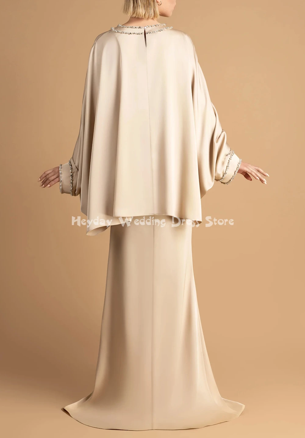 Heyday personalizado feminino o-pescoço frisado vestidos de noite de luxo com mangas compridas sereia até o chão vestidos elegantes 2025