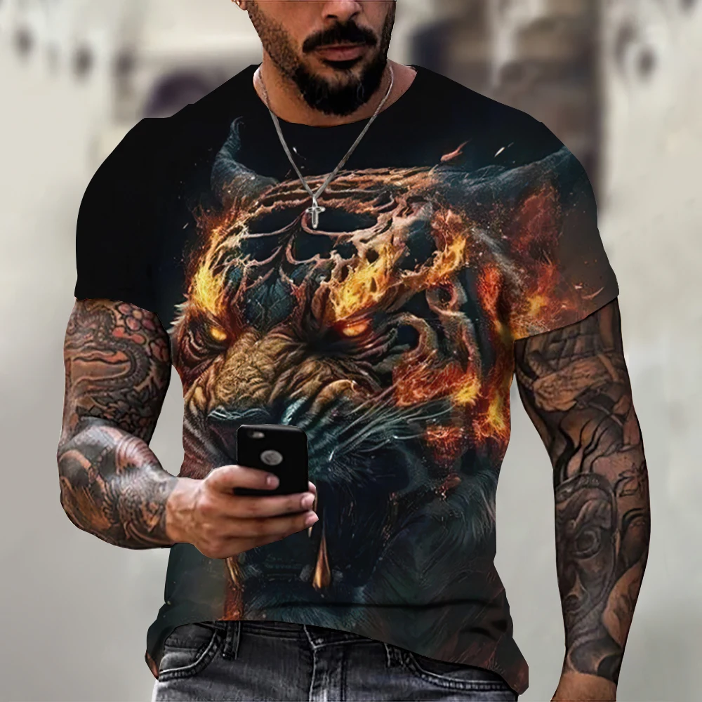 Summer Retro T-Shirt Animal Lion 3d Print Fashion Short Sleeve Top Elastic Oversized Clothing Sweatshirt Fitness T Shirt For Men