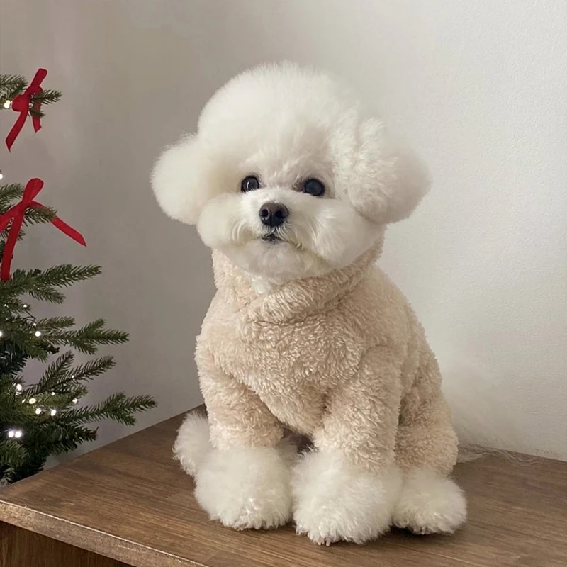 Pet cappotto a quattro zampe Teddy Warm tuta Bichon Frise cappotto di cotone caldo per cani di piccola taglia Pullover tinta unita Pomeranian