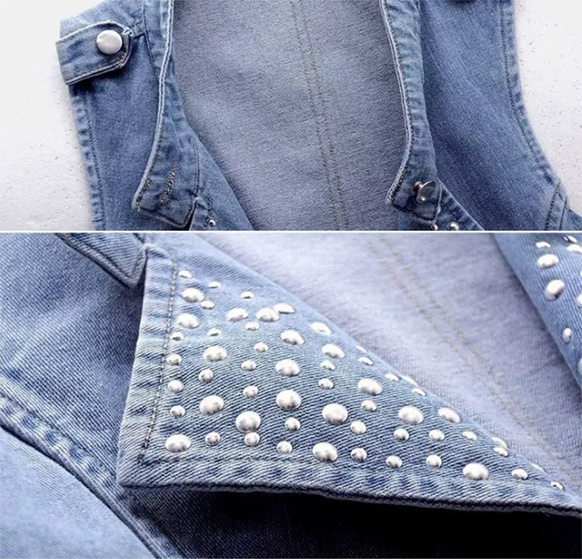 Vintage bleu Rivet col montant femmes Denim gilet mince court Cowboy gilet été coréen sans manches jean veste manteau femme