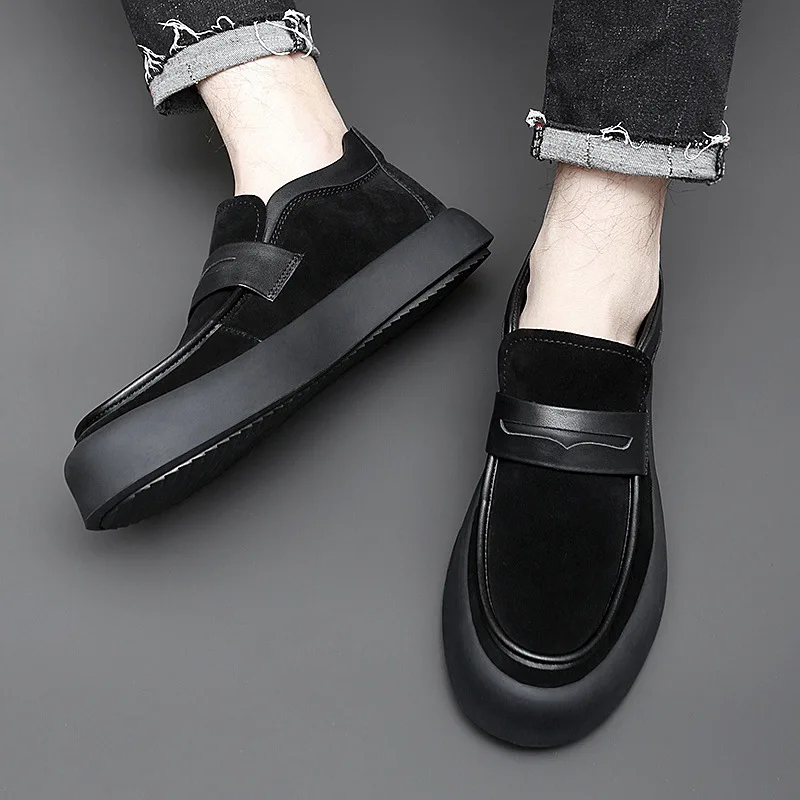 

Dress Men Casual Leather Shoes Breathable Soft Soled Driving Shoes Black Comfortable Thick Bottom Men Loafers Zapatos De Hombre