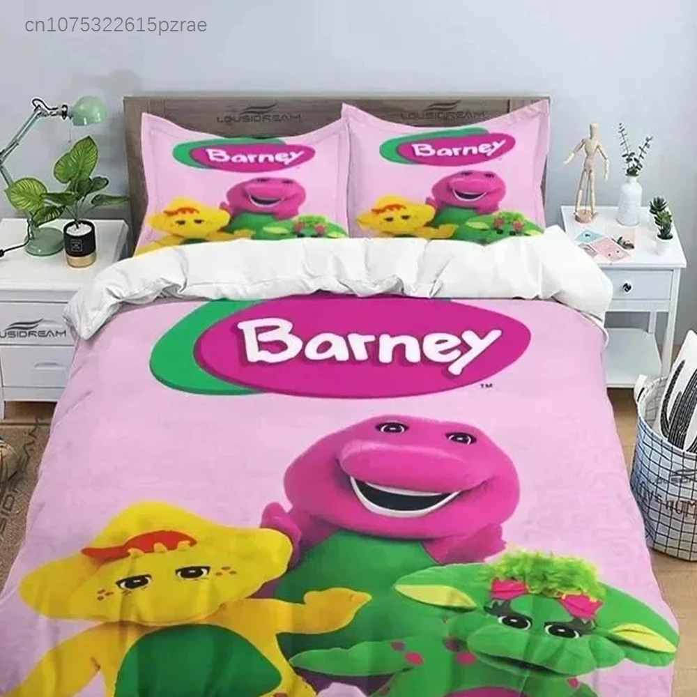 Barney Friends Cute Cartoon Bedding Set Dinosaur Pattern Duvet Cover Pillow Case Boys Bedroom Double King Size Comforter Gift