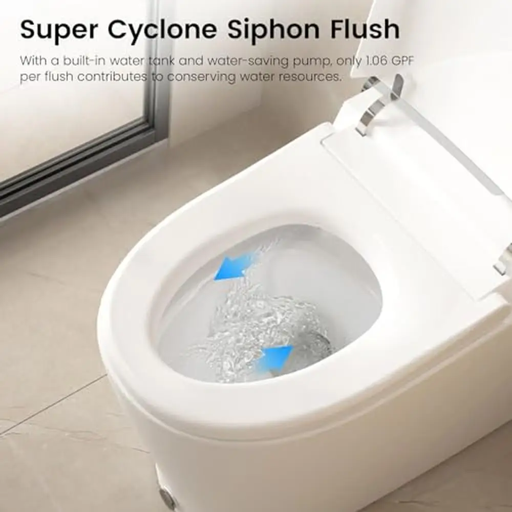 One Piece Smart Toilet Bidet with Water Tank Pump Heated Seat 1.06 GPF Auto Flush Cyclone Siphon Warm Night Light Automatic