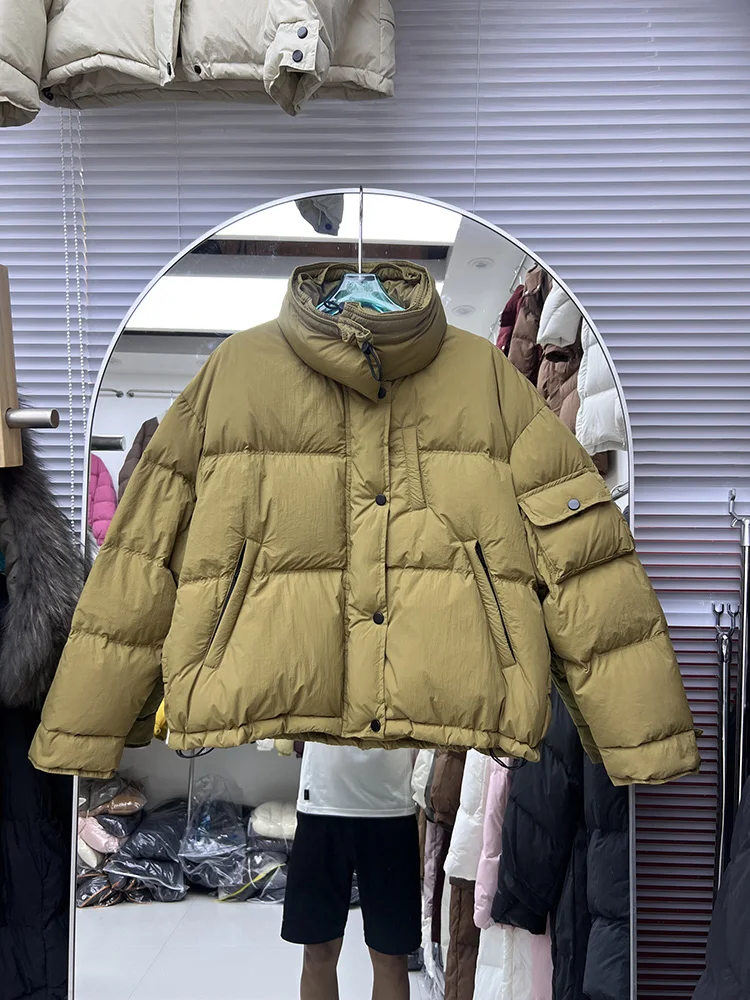 Women's short style standing collar bread jacket winter new loose solid color simple versatile white duck down jacket