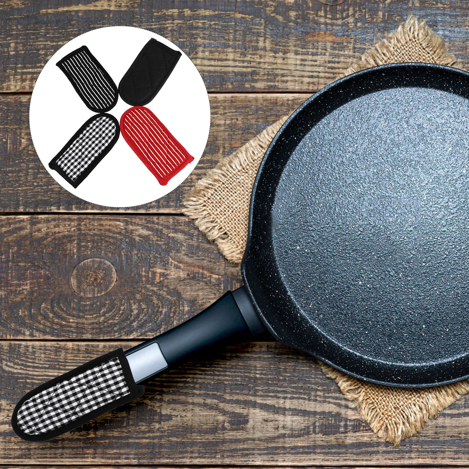 

4Pcs Non-Slip Pot Handle Sleeve Cotton Cloth Pan Handle Cover Heat-Resistant Anti-Scald Pot Grip for Kitchen Home Restaurant