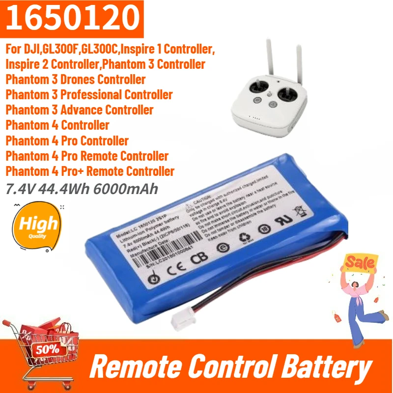 

1650120 High Quality Battery 7.4V 44.4Wh 6000mAh for DJI GL300F,GL300C,GL300E,4 Pro,Inspire 1/2/3/4 Controller Phantom Brand New