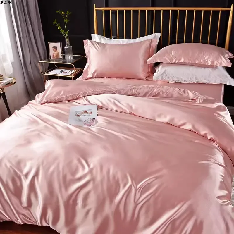 Soft Smooth Satin Bedding Set 4pcs Luxury Queen King Size Bedding Set Solid Color Bed Sheet Quilt Duvet Cover with Pillowcase