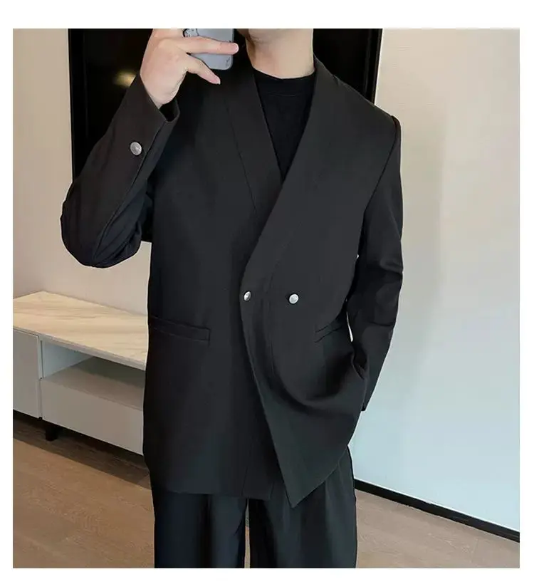 3-G31   New Korean style autumn trend high-end simple casual collarless suit mt mature style handsome suit jacket trend