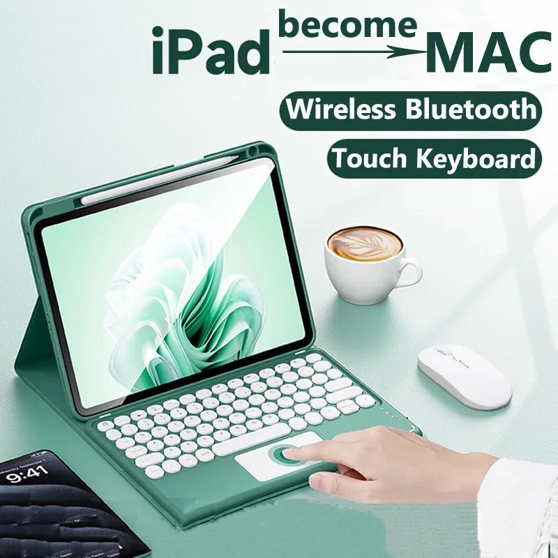 Trackpad Case for Xiaomi Poco Pad 12.1 2024 6S Pro 12.4 5 11 6  for Redmi Pad SE 11 Round Cap Keyboard Flip Stand with Pen Slot