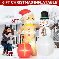 6 FT Christmas Decorations Gingerbread Man Snowman Inflatable Toys Built-in LED Lights Model Party Holiday Decor Ornaments