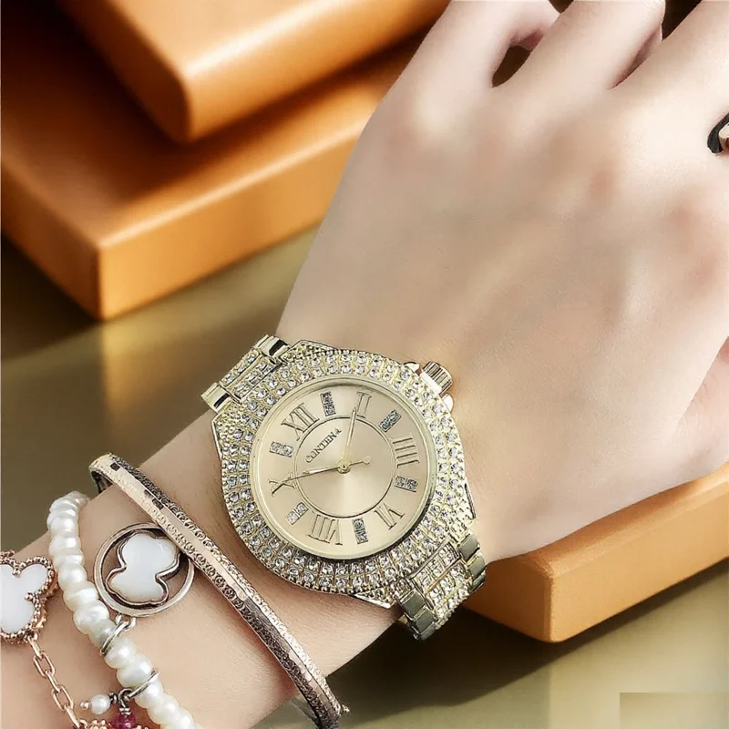 Luksusowy Elegancki Damski Zegarek Cała Tarcza Diamentowa Zegarek Kwarcowy dla Kobiet Modny Sukienka Damskie Zegarki na Rękę Zegar Prezent Montre Femme