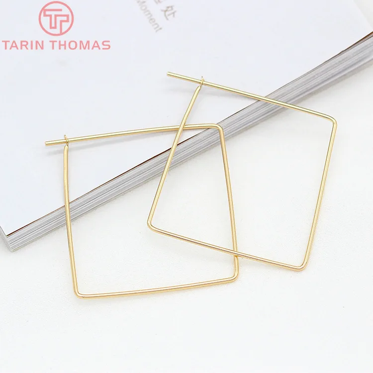 (2639) 10PCS 40MM 24K Gold Farbe Messing Einfache Rechteck Halbe Runde Ohrringe Ringe Hohe Qualität DIY schmuck Machen Erkenntnisse
