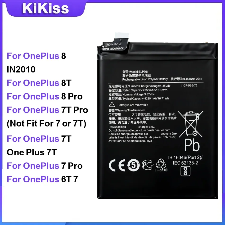 BLP801 BLP761 BLP759 BLP745 BLP743 BLP699 BLP685 Battery For OnePlus 8T/9R/ 8 /Pro/8/7T Pro/7T/ 7 Pro/6T / 7 A6010