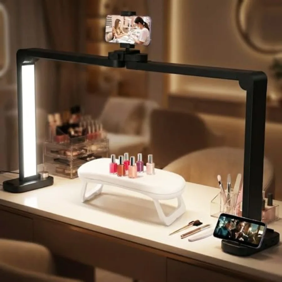 

Foldable Nail Desk Lamp with Phone Holder 40W LED Lamp for Nails 3000 6000K 3-Color Nail Table Light for Nail Techs and Salons
