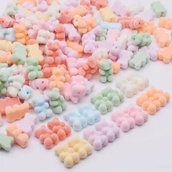 12x19mm Blue Green Purple Flocking Cute Bear Acrylic beads for Jewelry Making Necklace Earrings Hair accessories Vertical hole