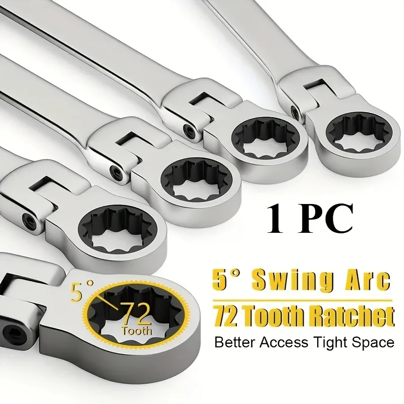 Flexible Head Ratchet Wrench Set - Heavy-Duty Chrome Vanadium Steel with Mechanism,  Flexible Head Suitable for Automotive,