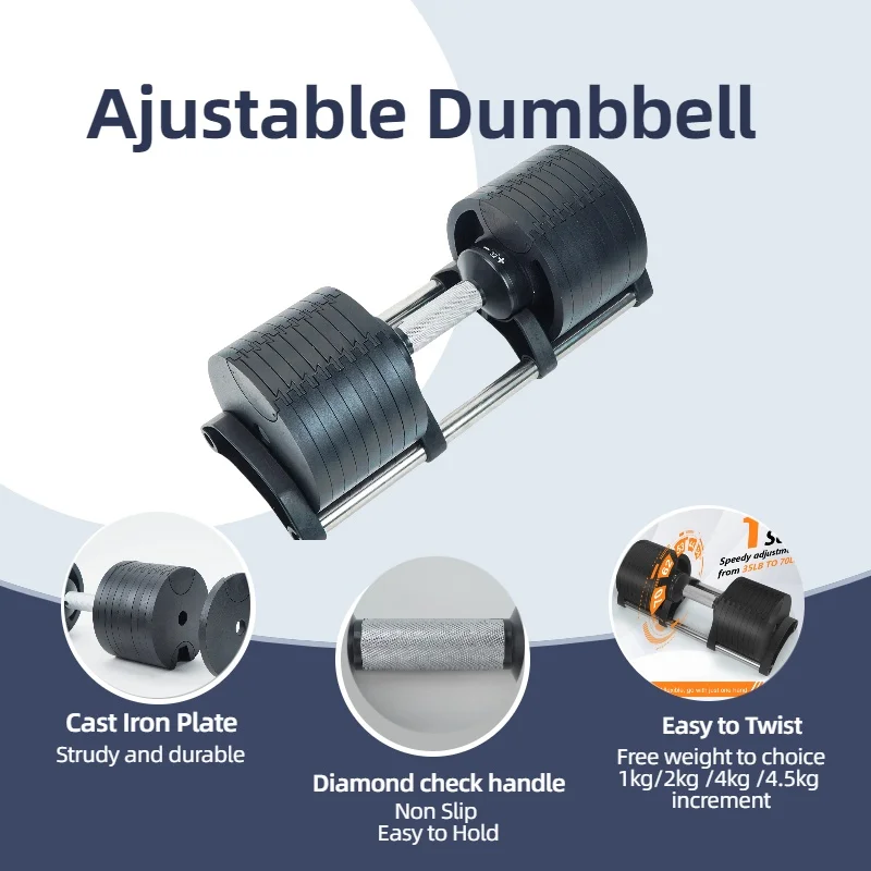 رائجة البيع معدات اللياقة البدنية المنزلية الدمبل قابل للتعديل 50lb 70lb 100lb الوزن الحرة 24 كجم مجموعة الدمبل قابل للتعديل