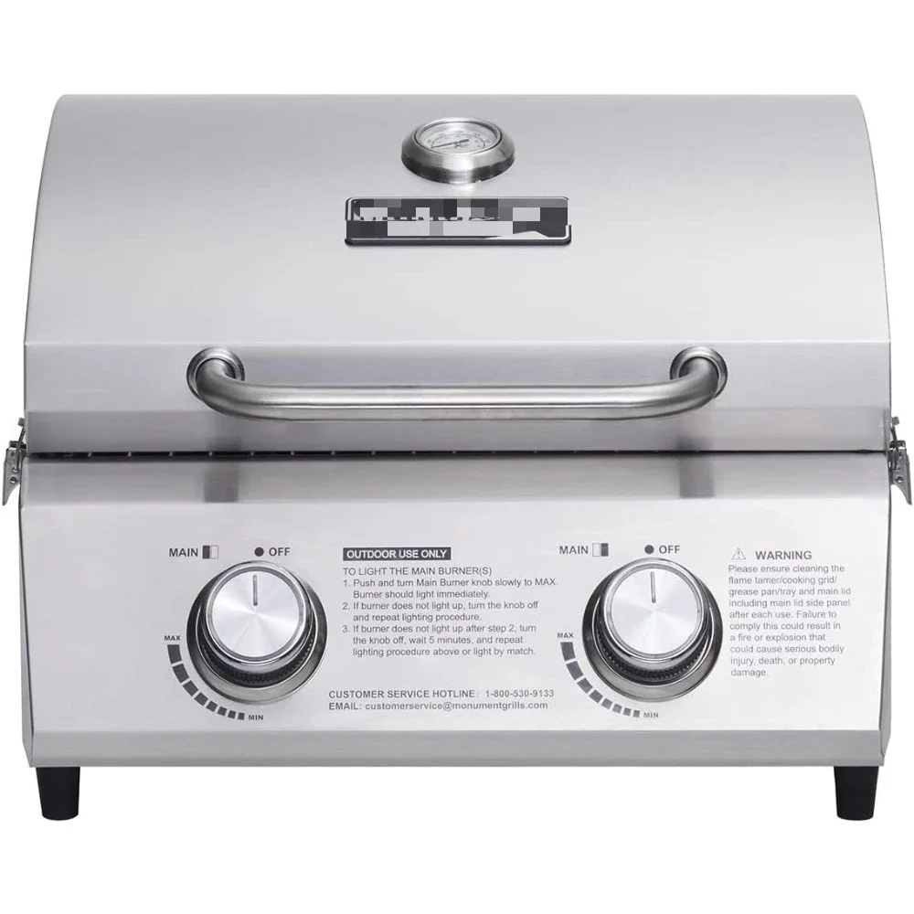 

%A Tabletop Propane Gas Grill for Outdoor Portable Camping Cooking with Travel Locks, Stainless Steel High Lid, and Built
