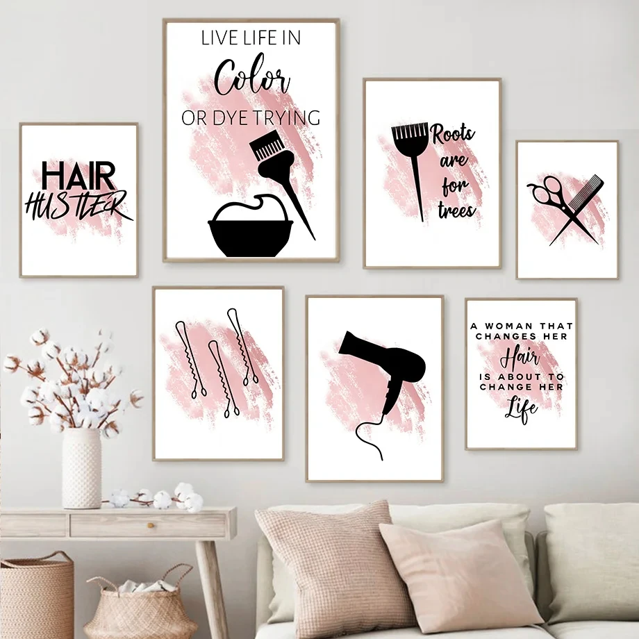 

Blush Pink Canvas Painting, Hairdressing Scissor, Haircut Wall Art, Posters and Prints, Pictures, Beauty Salon Decor, Hair Salon