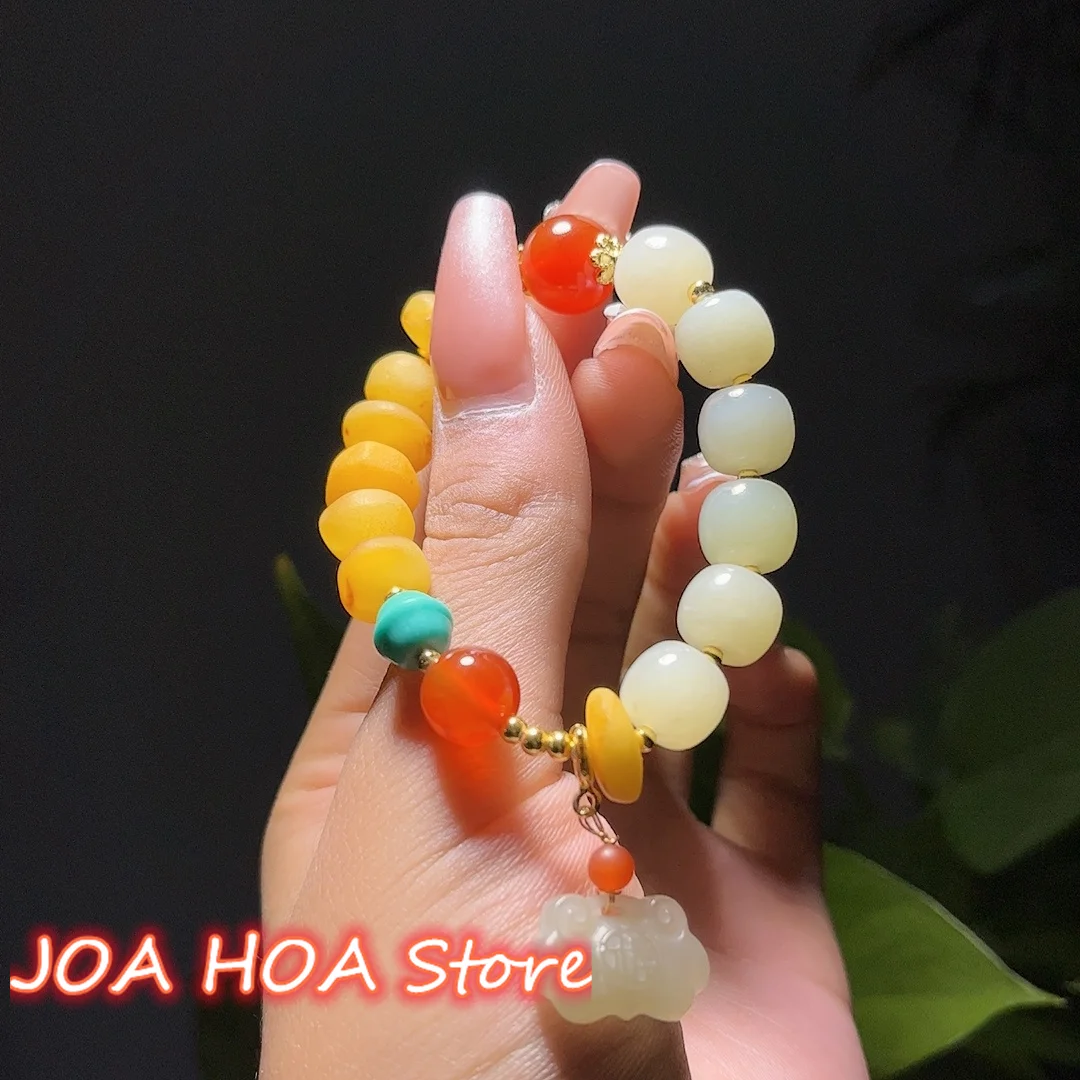 

High Quality Fine DIY Handmade Natural Hetian Jade Bead String Handchain Exquisite Coral Amber Accessories Bracelet Jewelry