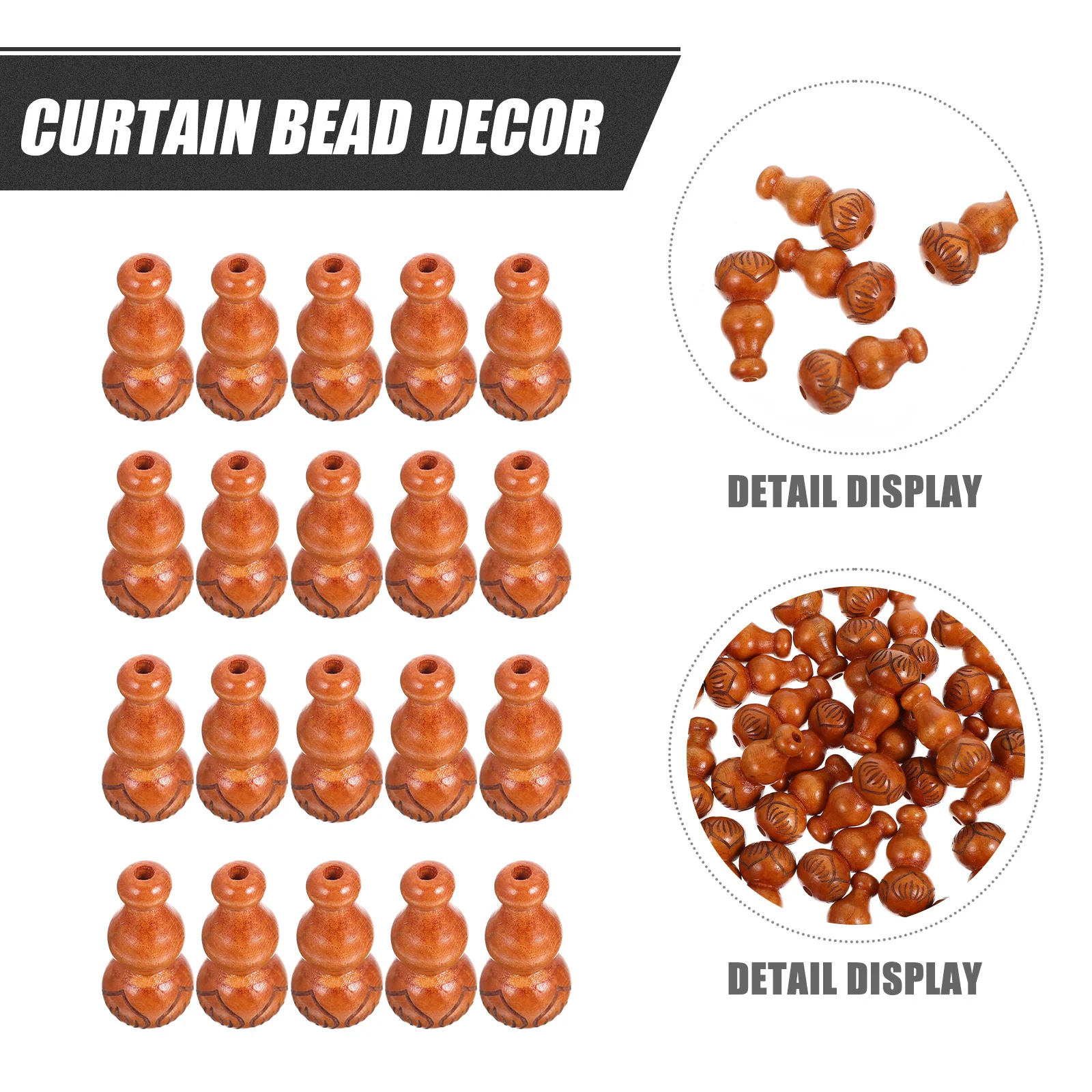 

200Pcs Gourd Beads Curtain Decorative Accessory Polished Smooth Wooden Door Curtain Bead Decor for Home Cafe Hotel