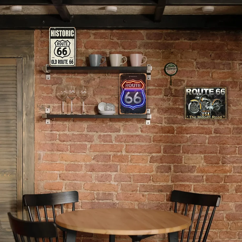1pc Classic Route 66 Highway Themed 2D Metal Tin Sign Vintage Retro Car Motorcycle Distressed Wall Plaque For Garage Bar Man