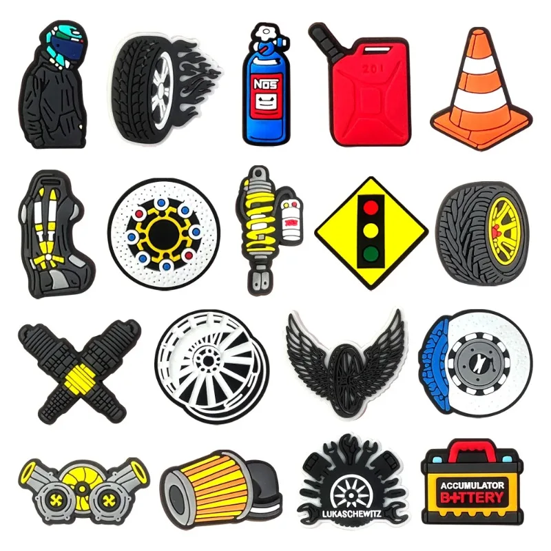 Creative X-mas Gift Various Car Tyres Seat Oil PVC Shoes Buckle Charms Man Clog Decorations Fit Backpack Halloween Party Present