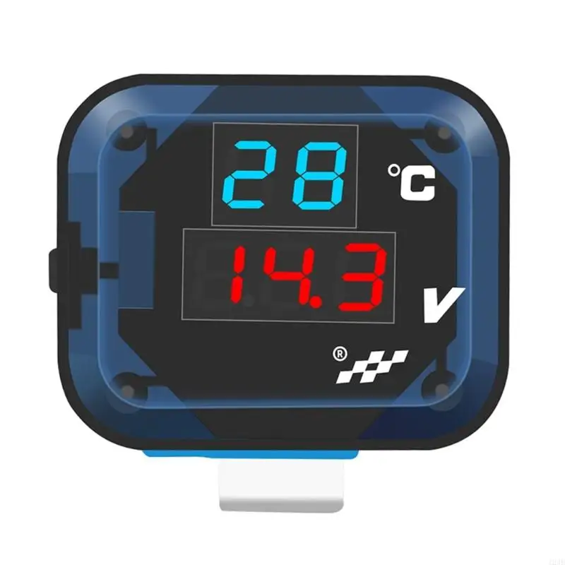 124B 3 in 1 Digital Temperature Voltage Tester Meter Thermometer Gauge LED Voltmeter Charging Port Motorcycle Handlebar Mount