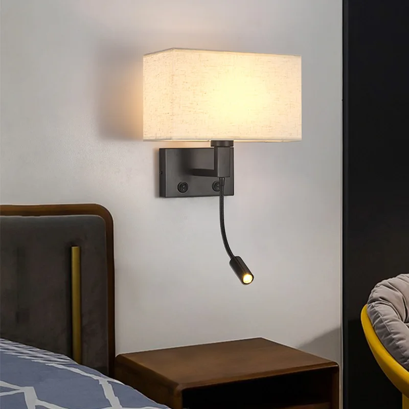 Luces de pared de tela para cabecera de Hotel con interruptor, foco LED, lámpara de pared de lectura, dormitorio, estudio, nórdico, decoración del