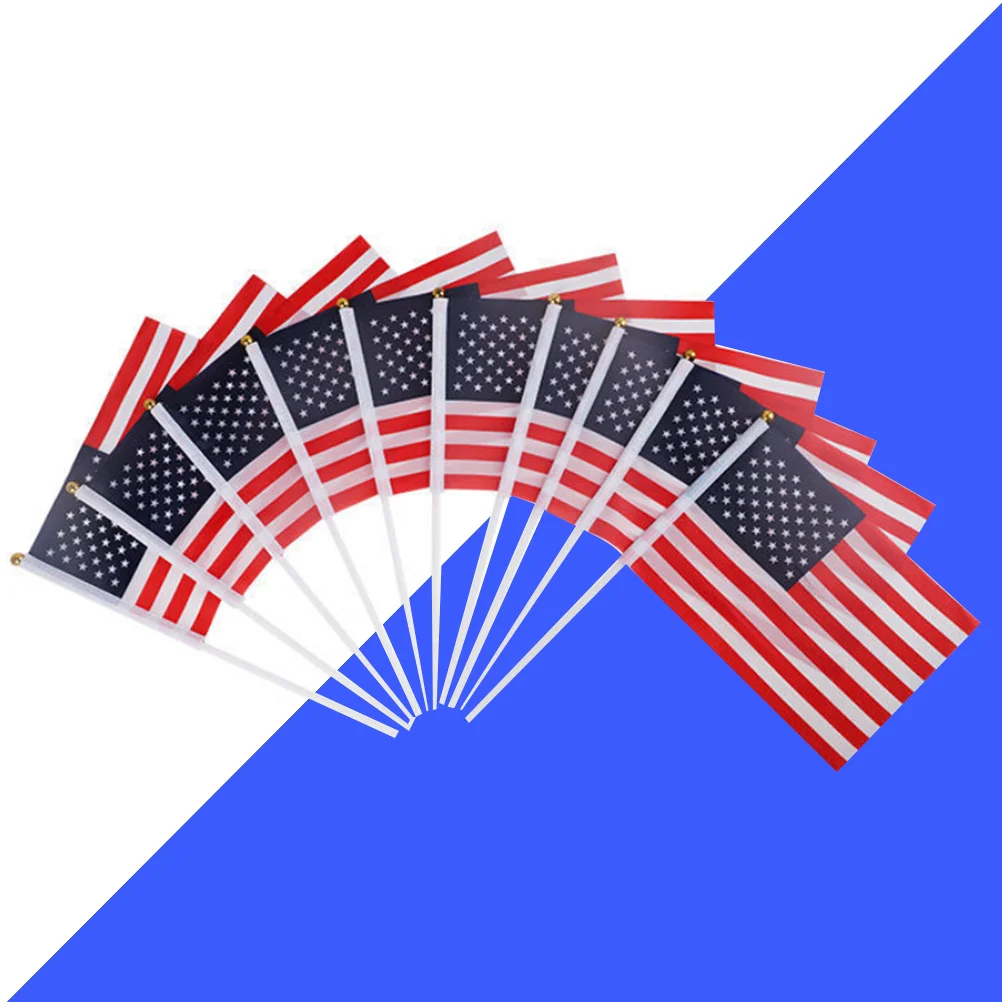 

100Pcs American Stick Flags Mini Us Handheld Stick Flags 14cm X 21cm for Parades Sports Events Yard Decorations