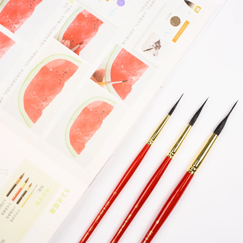 Squirrel Hair Mixed Long Liner Head Art Brushes Wooden Handle Artist Watercolor Painting Tool Detail 209LR MU HE ART
