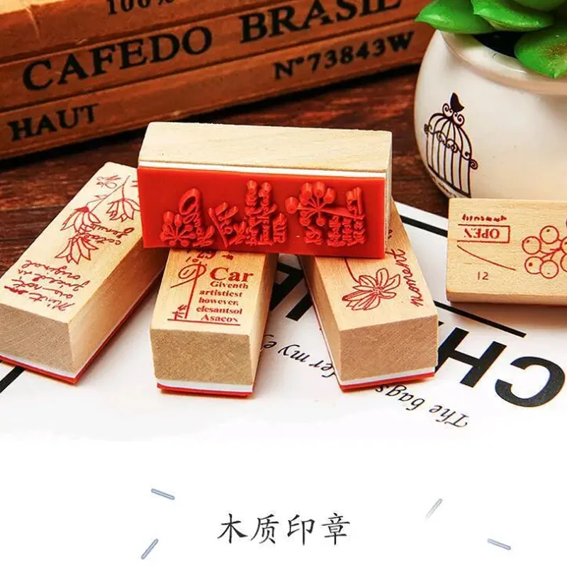 Vintage Plant Wooden Rubber Stamp for Kids DIY Handmade Scrapbooking Stationery,Photo Album,Diary Book Decoration