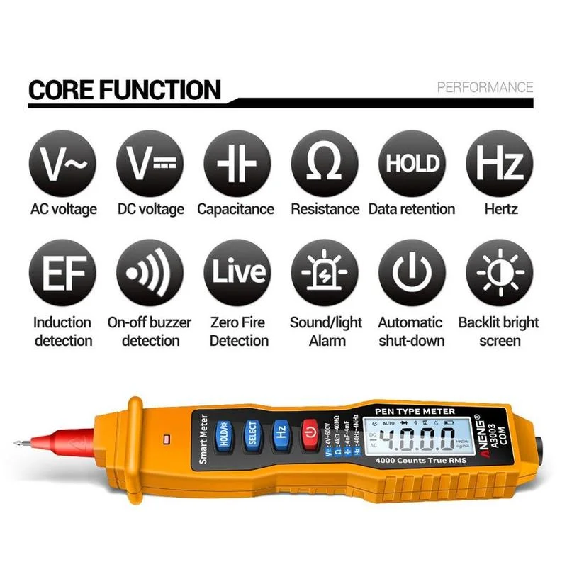 Multímetro Digital Profissional 4000 Idiomas Testadores Inteligentes de Capacitância Indicador de Voltagem ac dc hz Aneng-a3003