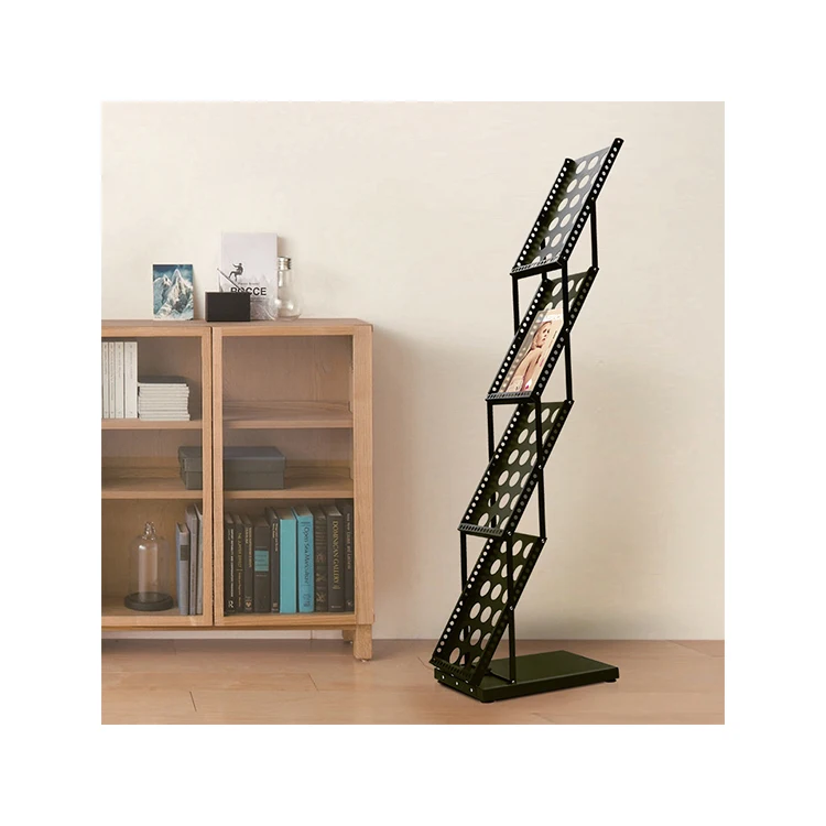 Foldable Library Furniture Wire Book Rack And Magazine Stand For Displaying Catalogs And Brochures