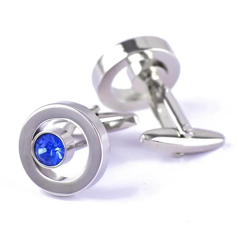 French Shirt Cufflinks Men\'s and Women\'s Business Banquet Wedding Speech Gifts Simple High Grade Metal Blue Crystal Cuff Links