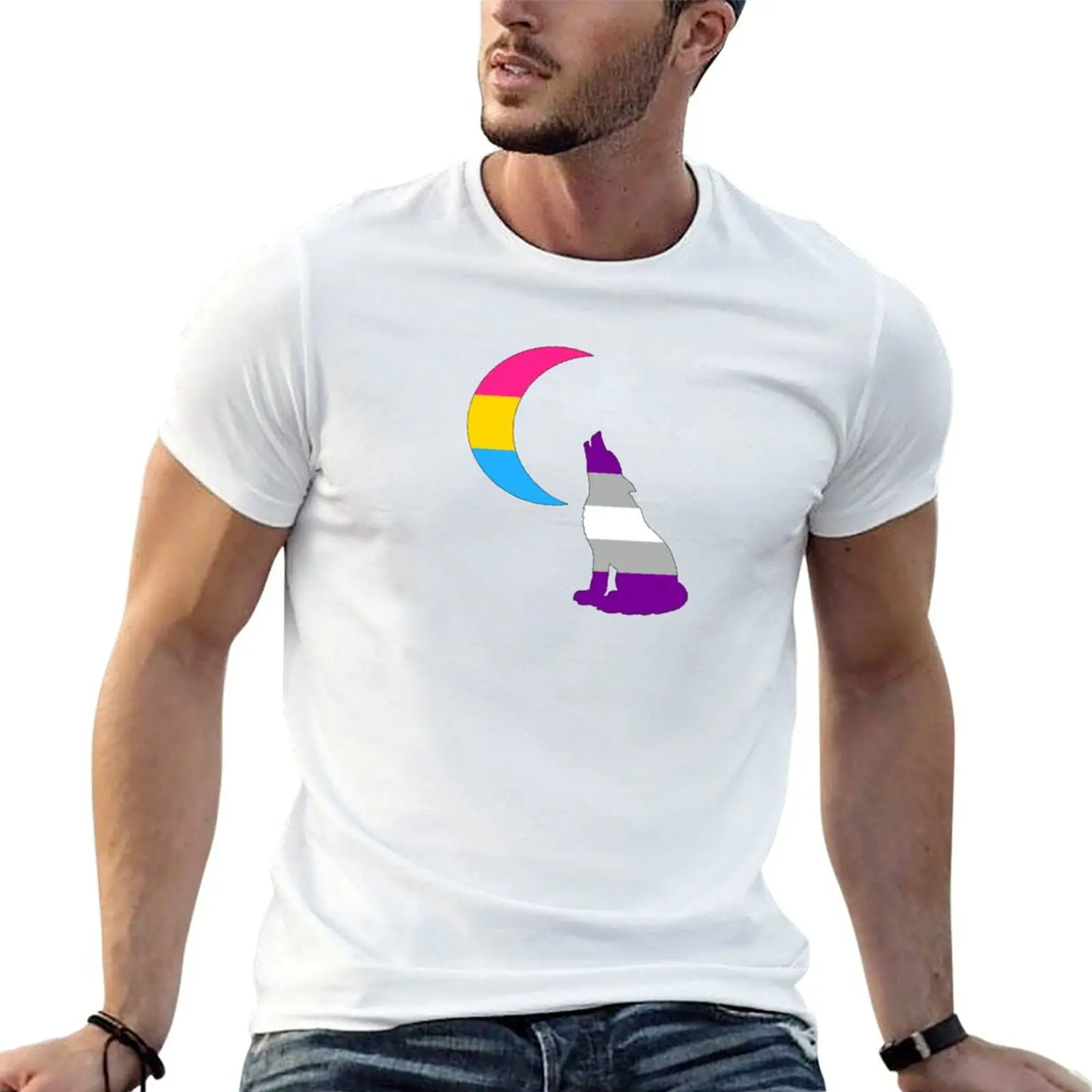 

luxury man Moon Panromantic & Graysexual shirts Wolf T-Shirt man t shirt t graphic