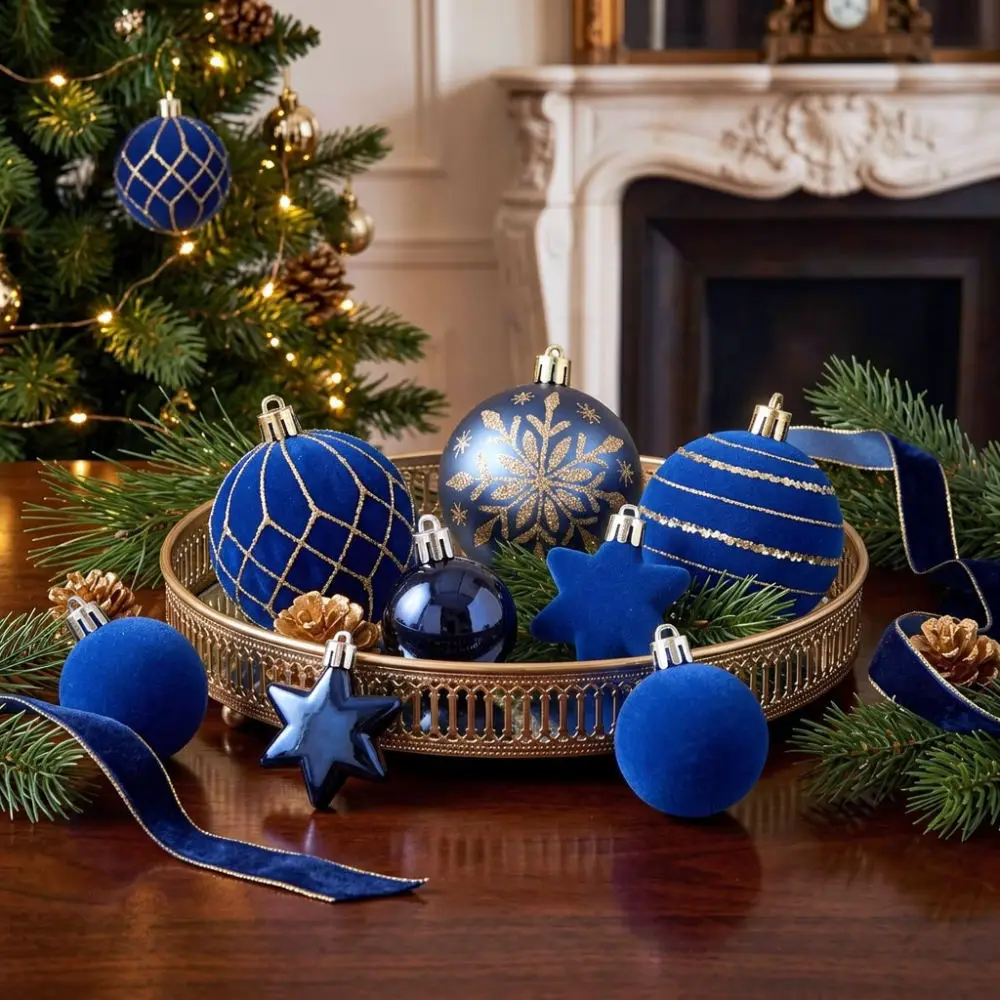 Royal Blue Christmas Ornaments Set Hanging Plastic Balls For Xmas Tree Decor Party Festive Home Decorations