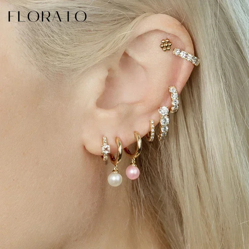 Vintage 925 Sterling Silver Ear Needle Pearl Series Earrings Hanging Hoop Earrings For Women Temperament Sweet Wedding Jewelry
