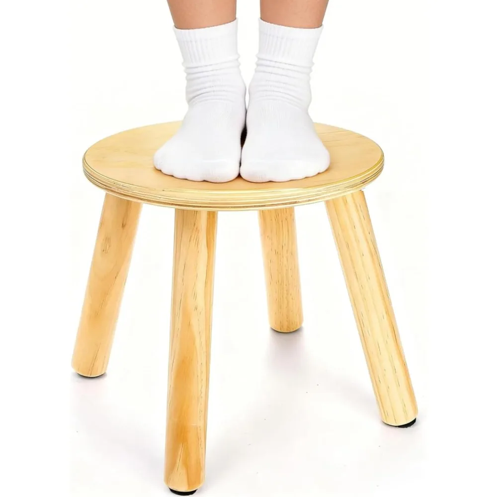 

10 Inch Wooden Step Stool, Solid Round Sitting Stools, Multi-Purpose Short Chair Perfect Matched Sensory Table, 4-Legged Small Foot Rest Stool for Playroom, Kitchen, Bedroom