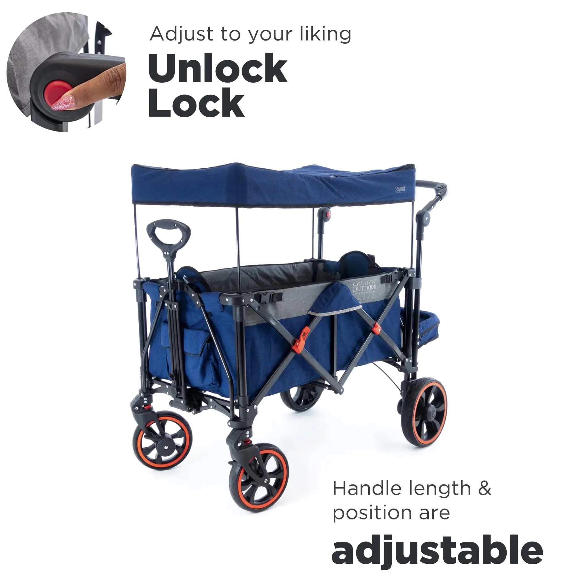 Creative Outdoor Push Pull All-Terrain Collapsible Folding Stroller Wagon for Kids, 150lbs Weight Capacity, Platinum