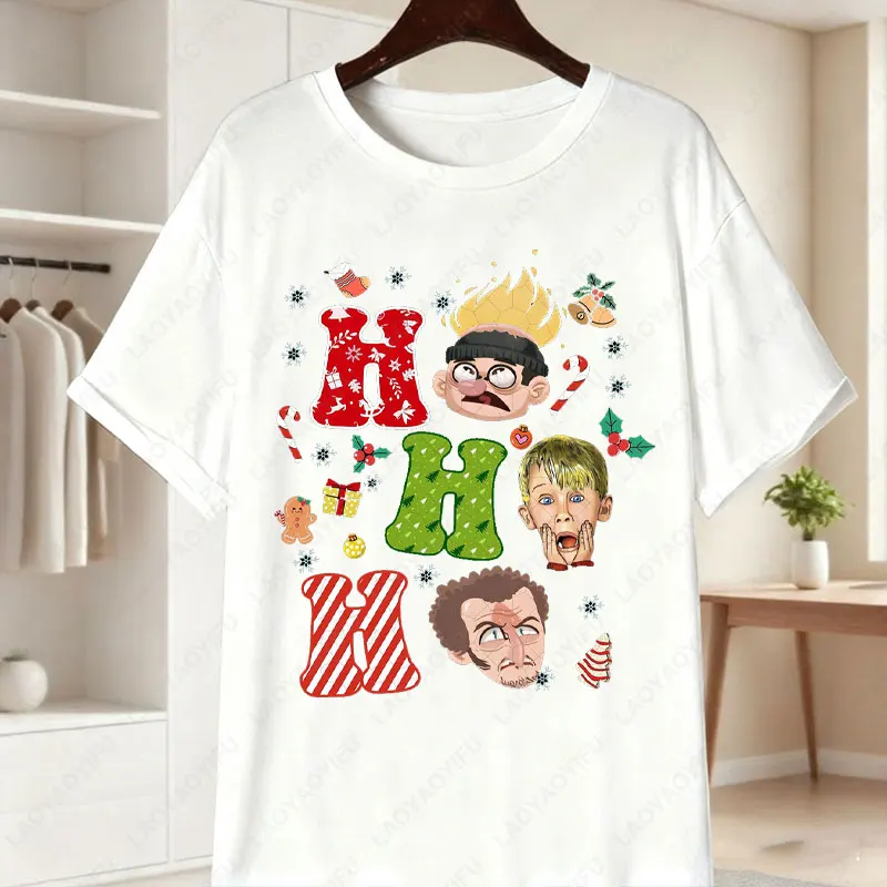 متعة المنزل وحده فيلم للجنسين تي شيرت كيفن ماكاليستر وعصابة Facepalm Ho Ho طباعة تيز عيد الميلاد قصيرة الأكمام تي شيرتات قطن #2
