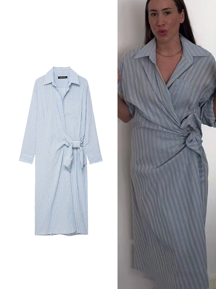 Robes mi-longues pour femmes, nouveau Style chemise rayée, manches longues, décontracté, mode dame, personnalité, Streetwear, automne 2025