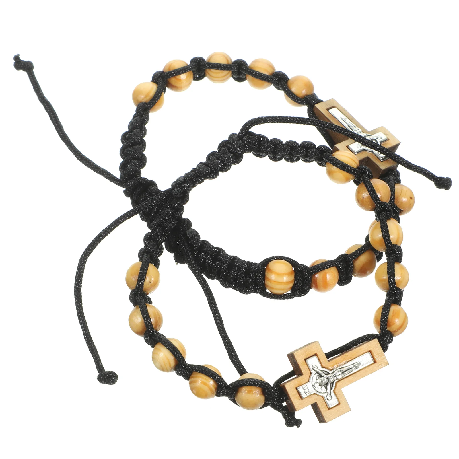 2 Pcs 망 펑크 팔찌 묵주 비즈 소나무 나무 펜던트 팔찌 남자 나무 손목 세례 선물 손님 미스